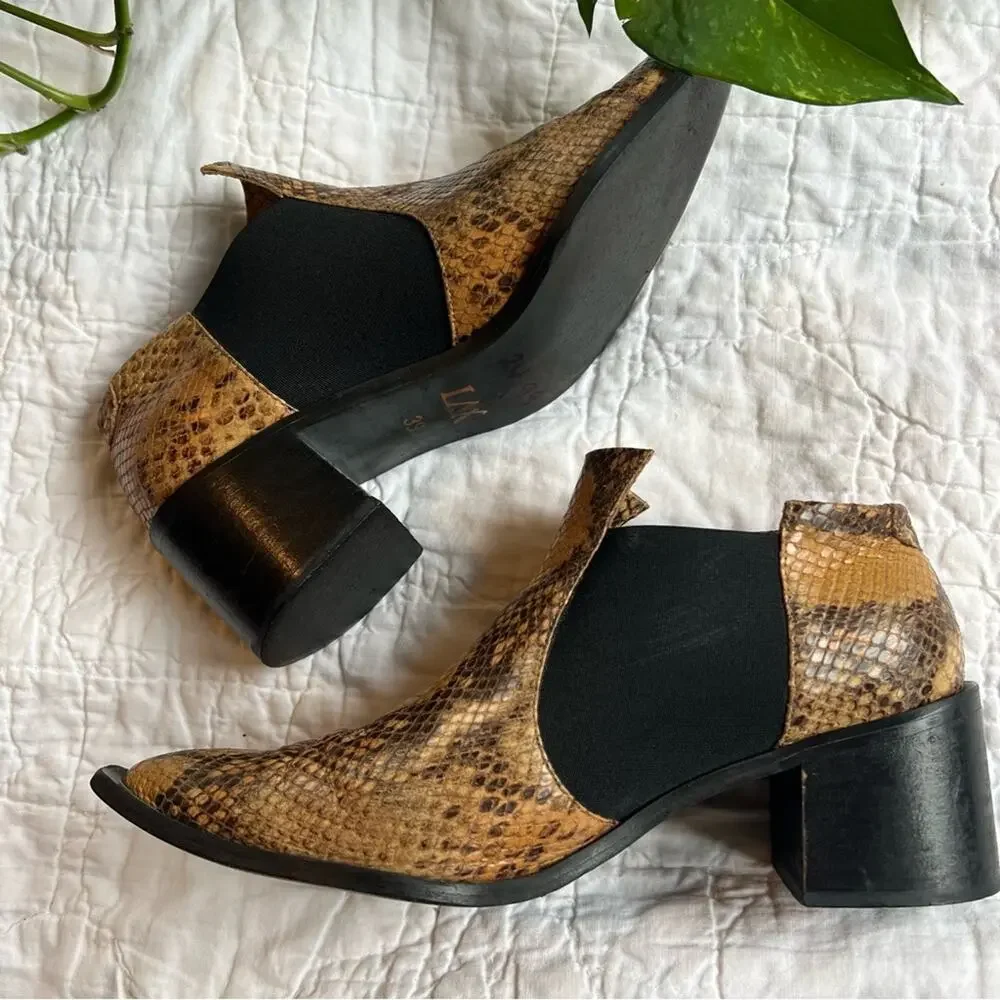 LAX Snake Embossed Leather Ankle Booties